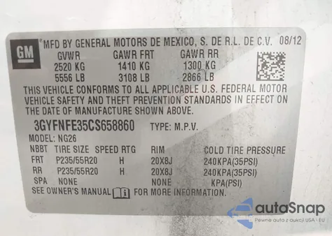 2012 Cadillac Srx Premium Collection z USA, uszkodzony, nr VIN 3GYFNFE35CS658860